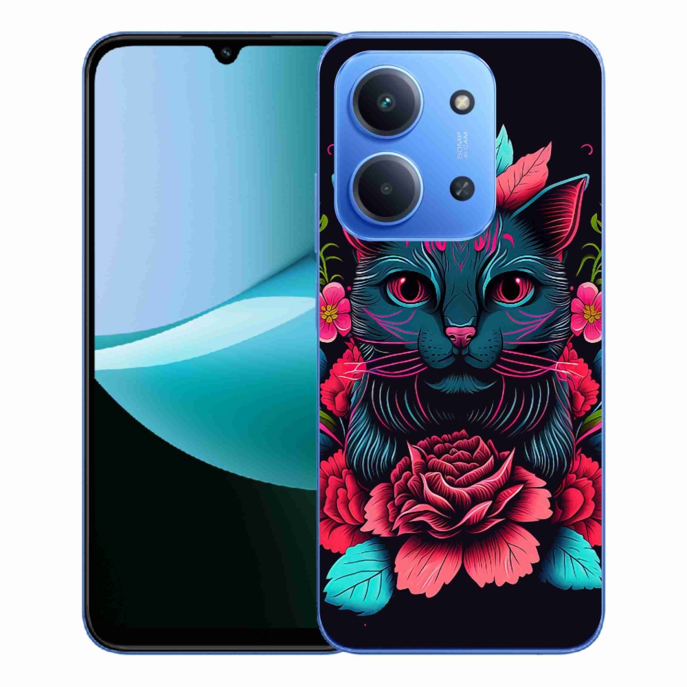 Gelový kryt mmCase na Xiaomi Redmi 15C 4G/5G (173mm) - květiny a kočka