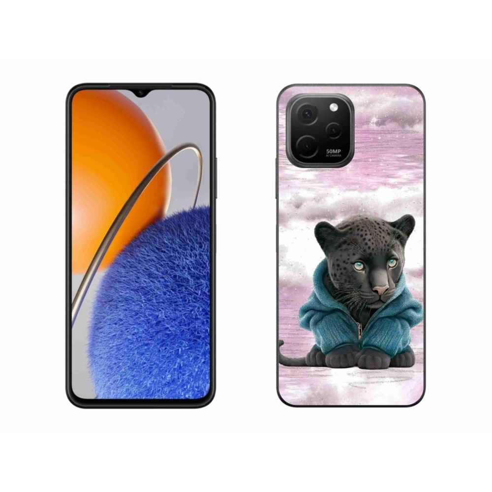 Gelový kryt mmCase na Huawei Nova Y61 - černý panter ve svetru