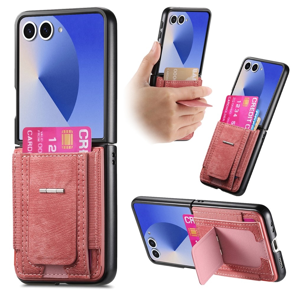Luxurious plastový kryt s umělou kůží na Samsung Galaxy Z Flip7 5G - růžový