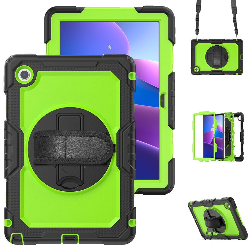 Strap odolný kryt s držákem na ruku a ramenním popruhem na Lenovo Tab 10.1 (2025) - černý/zelený