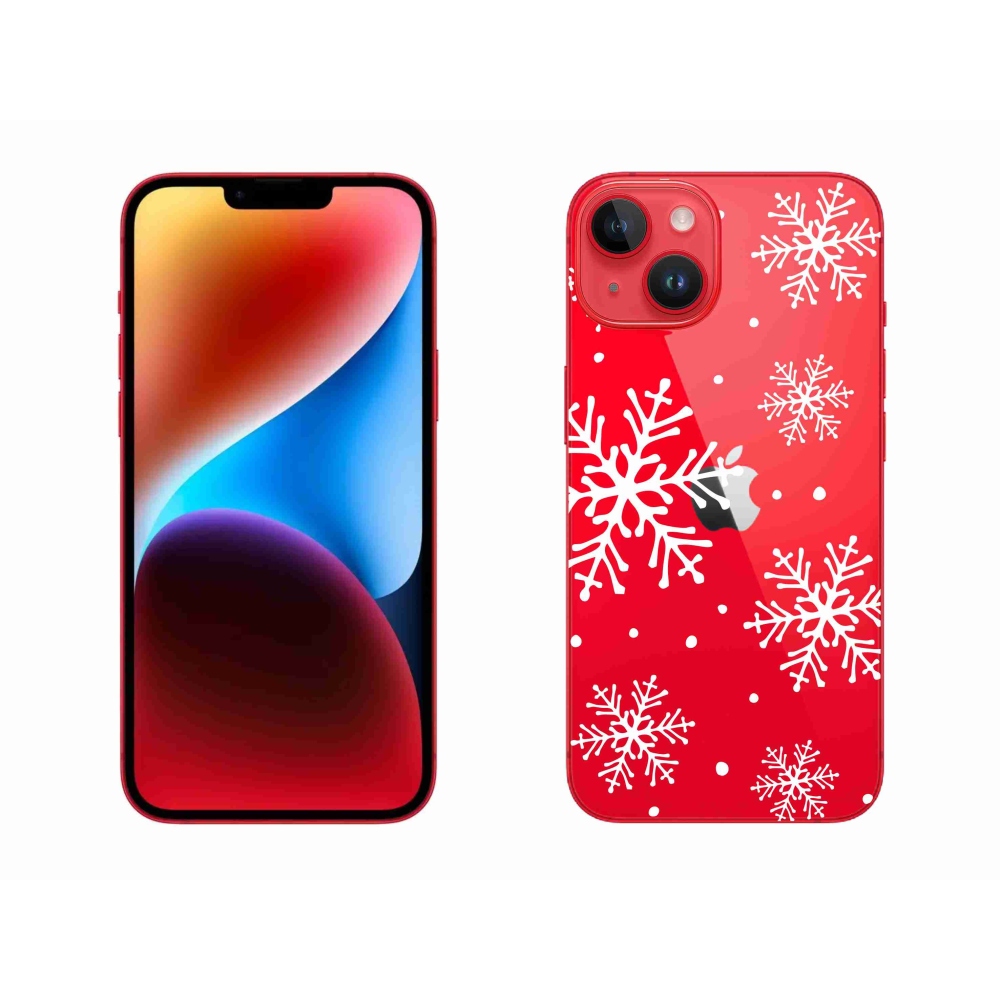 Gelový kryt mmCase na iPhone 14 Plus - bílé vločky na průhledném pozadí