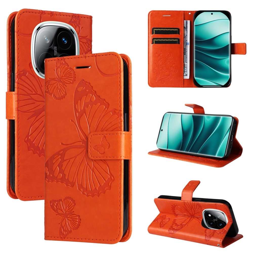 Big Butterfly knížkové pouzdro na Xiaomi Redmi Note 14 Pro 5G/Poco X7 5G/Note 14 Pro+ 5G - oranžové