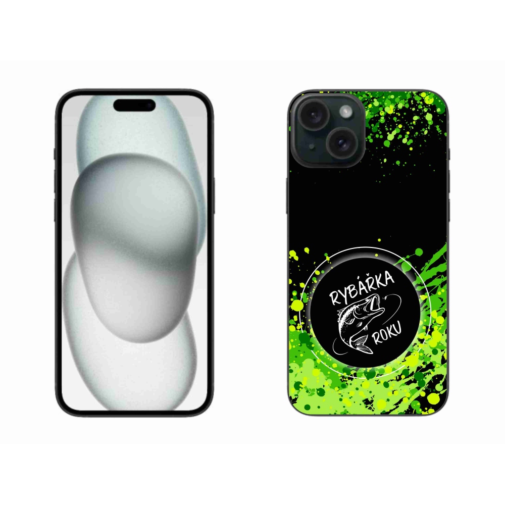 Gelový kryt mmCase na iPhone 15 Plus - rybářka roku černé pozadí