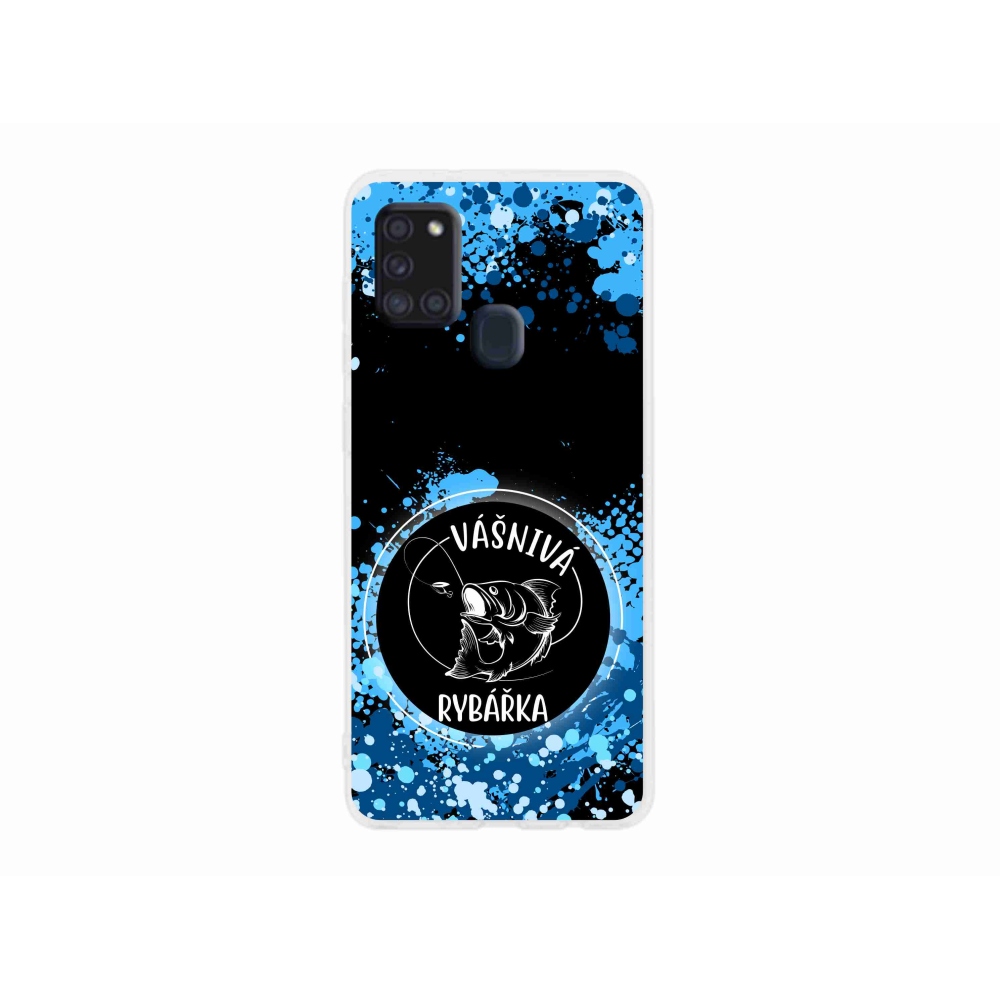 Gelový kryt mmCase na Samsung Galaxy A21s - vášnivá rybářka černé pozadí