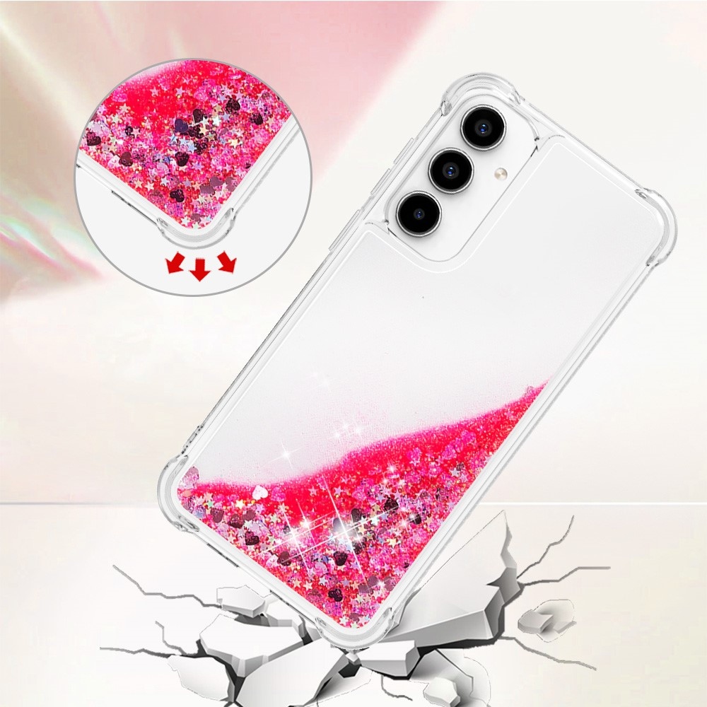 Glitter přesýpací gelový obal na Samsung Galaxy A56 5G - růžový/srdíčka