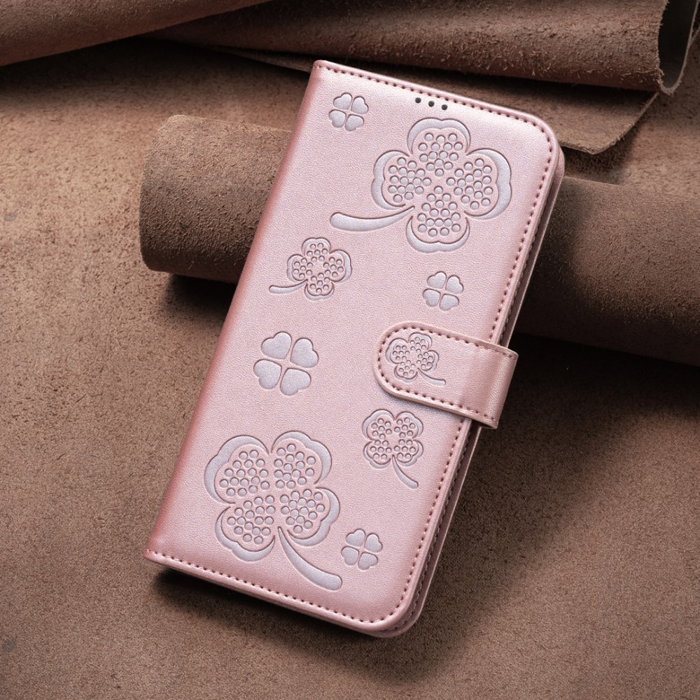 Clover knížkové pouzdro na Samsung Galaxy S25 Edge - růžovozlaté