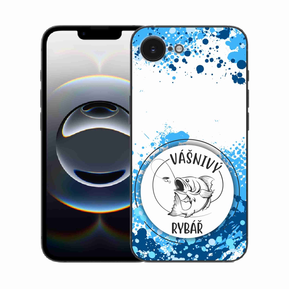 Gelový kryt mmCase na iPhone 16e - vášnivý rybář bílé pozadí