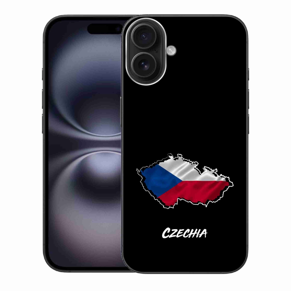 Gelový kryt mmCase na iPhone 16 Plus - Czechia černé pozadí