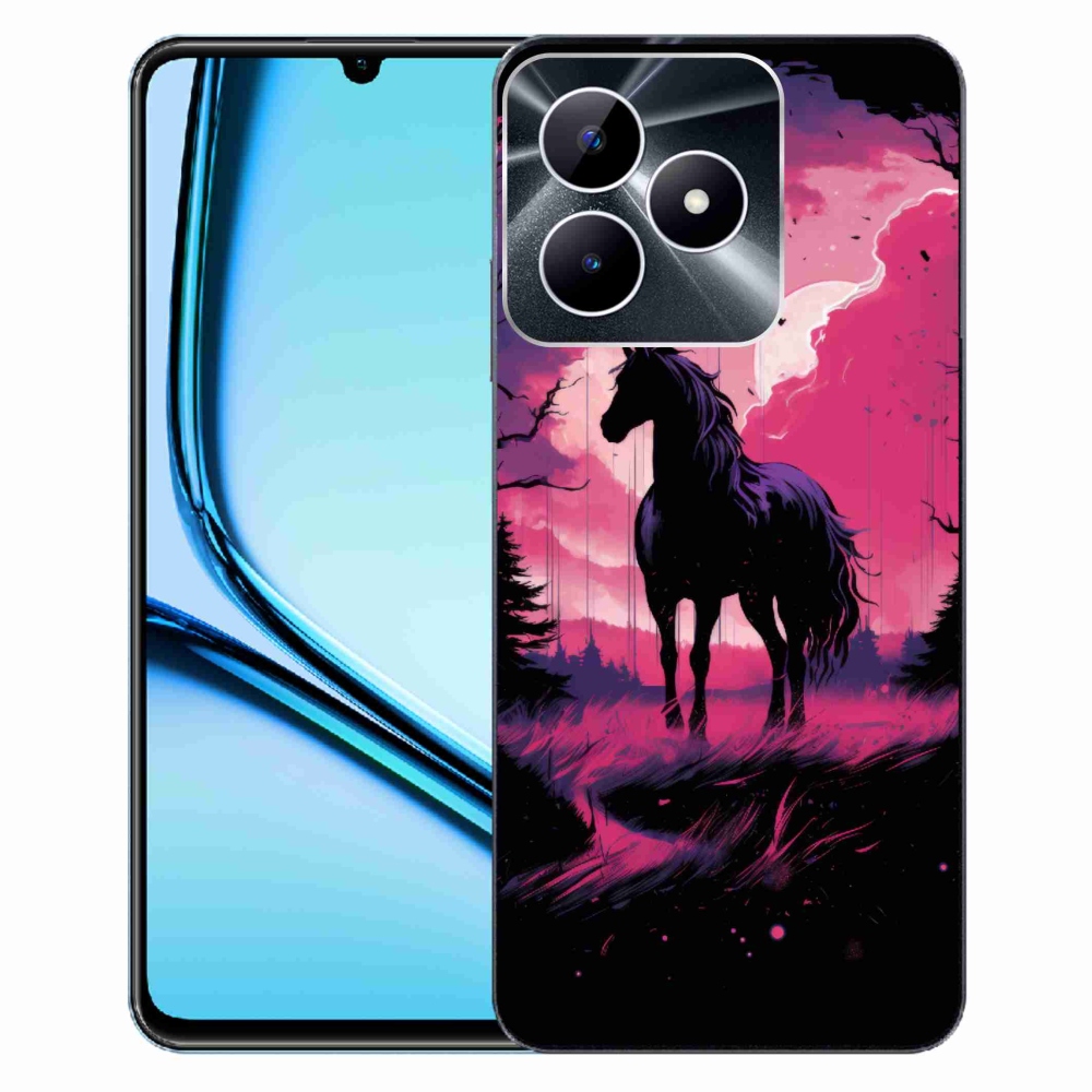 Gelový kryt mmCase na Realme Note 50 - černý kreslený kůň 1