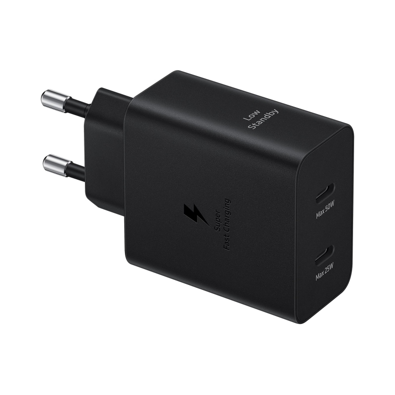 EP-T5020XBE Samsung Dual USB-C 50W Cestovní nabíječka + USB-C Datový Kabel Black