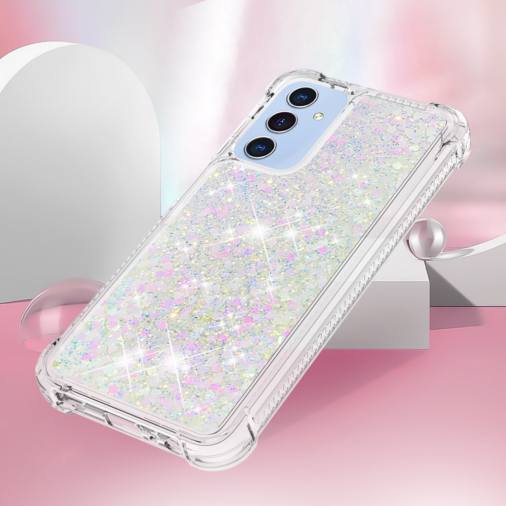 Glitter přesýpací gelový obal na Samsung Galaxy A17 5G - růžovostříbrný/srdíčka