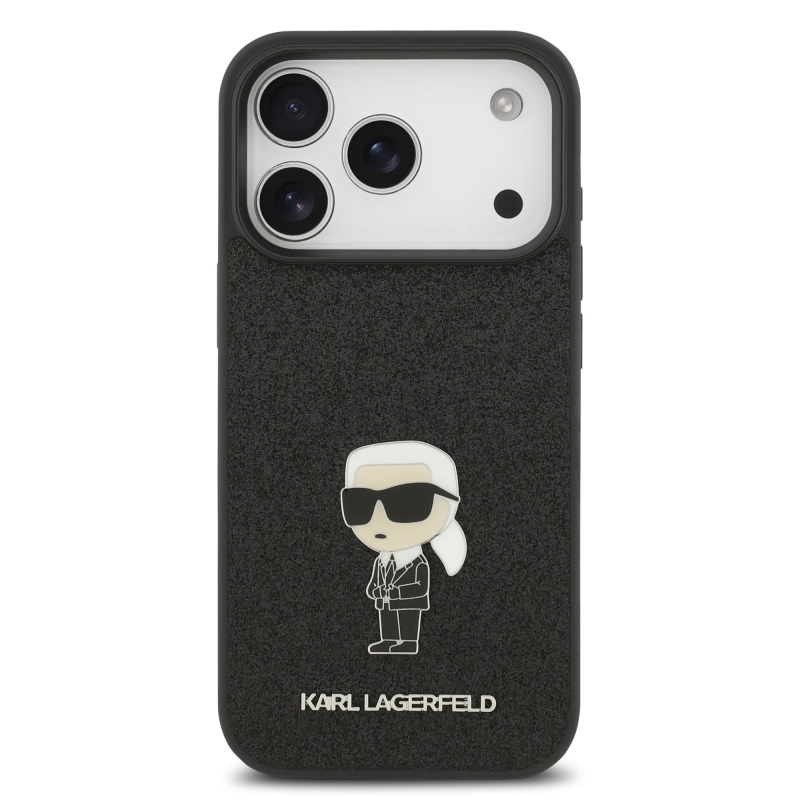 Karl Lagerfeld Fixed Glitter Metal Ikonik Zadní Kryt pro iPhone 17 Pro Black