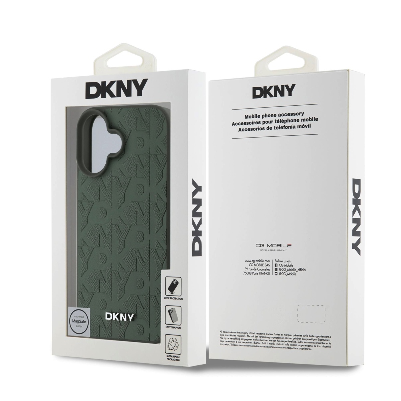DKNY PU Leather Grid Pattern Magsafe Zadní Kryt pro iPhone 16 Green