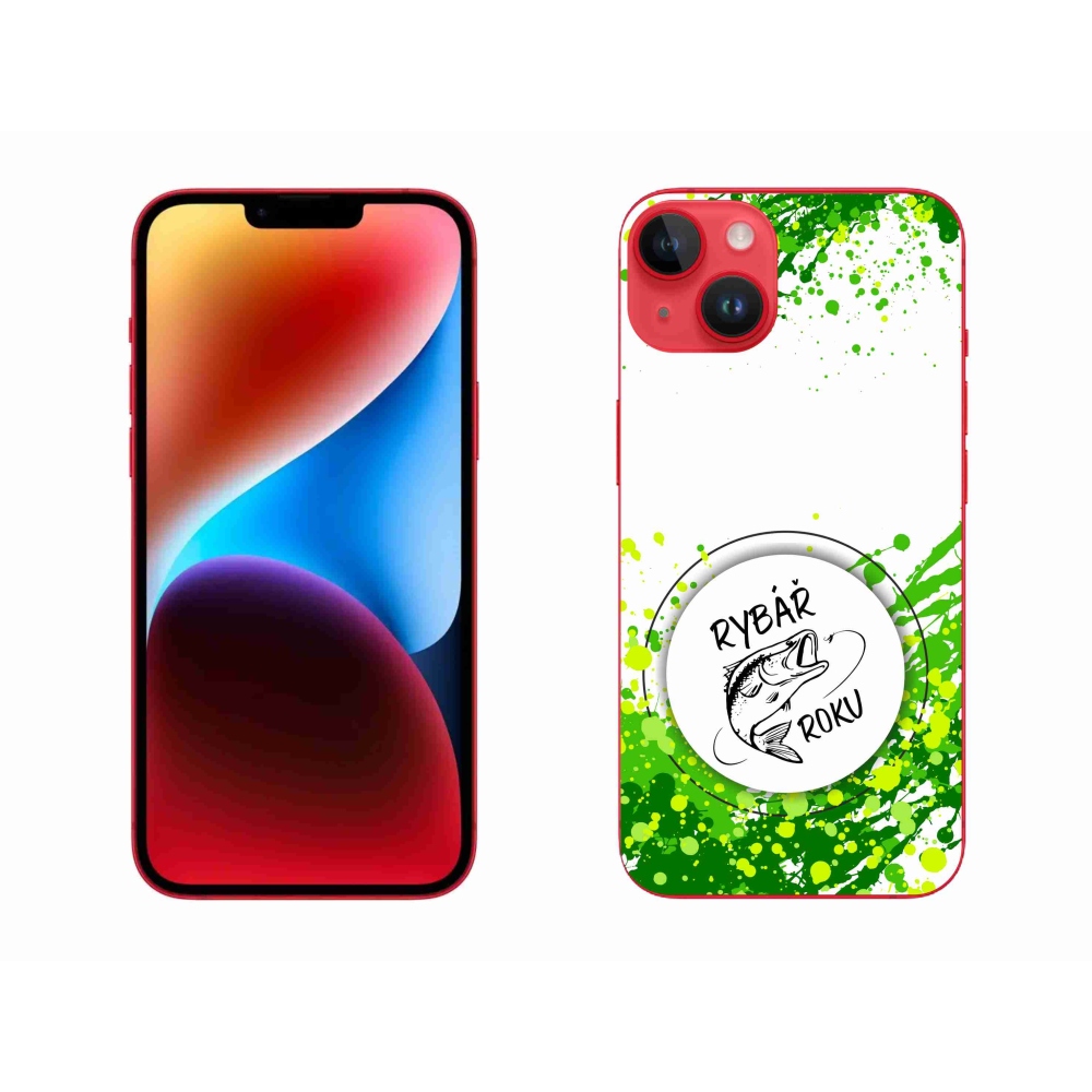 Gelový kryt mmCase na iPhone 14 Plus - rybář roku bílé pozadí