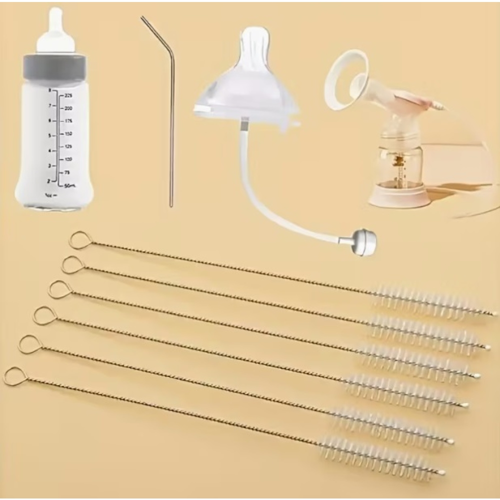 Sada 5 ks čisticích kartáčků na brčka s nerezovou rukojetí