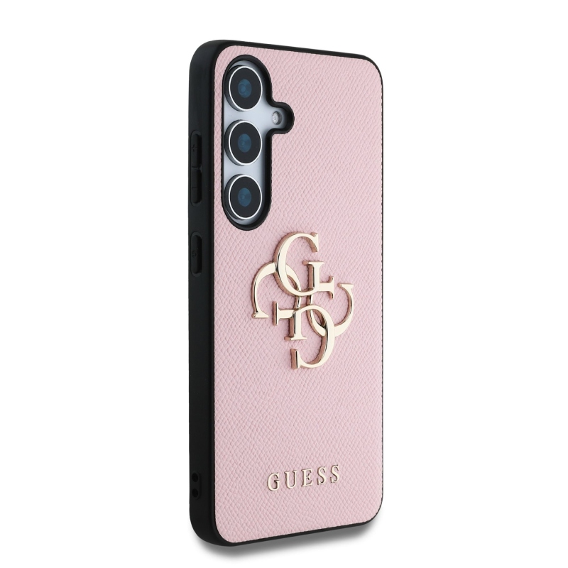 Guess PU Grained 4G Metal Logo Zadní Kryt pro Samsung Galaxy S25+ Pink