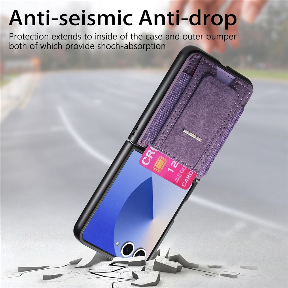 Luxurious plastový kryt s umělou kůží na Samsung Galaxy Z Flip7 5G - fialový
