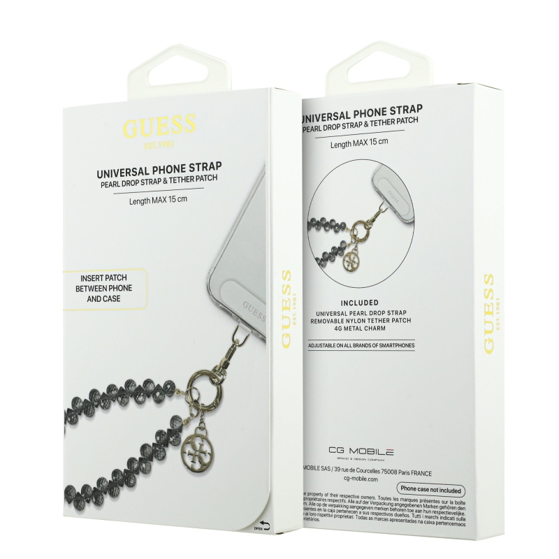 Guess Univerzální Popruh na Ruku Crystals 4G Charm Black