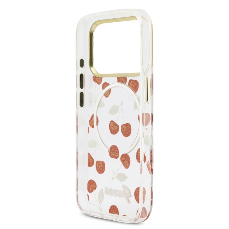 Guess IML Glitter Cherry MagSafe Zadní Kryt pro iPhone 17 Pro