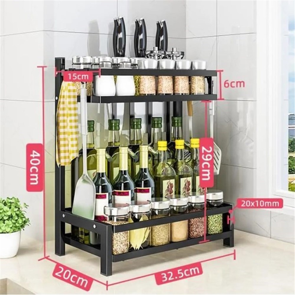 Dvoupodlažní kuchyňský stojan na doplňky a kořenky – černý