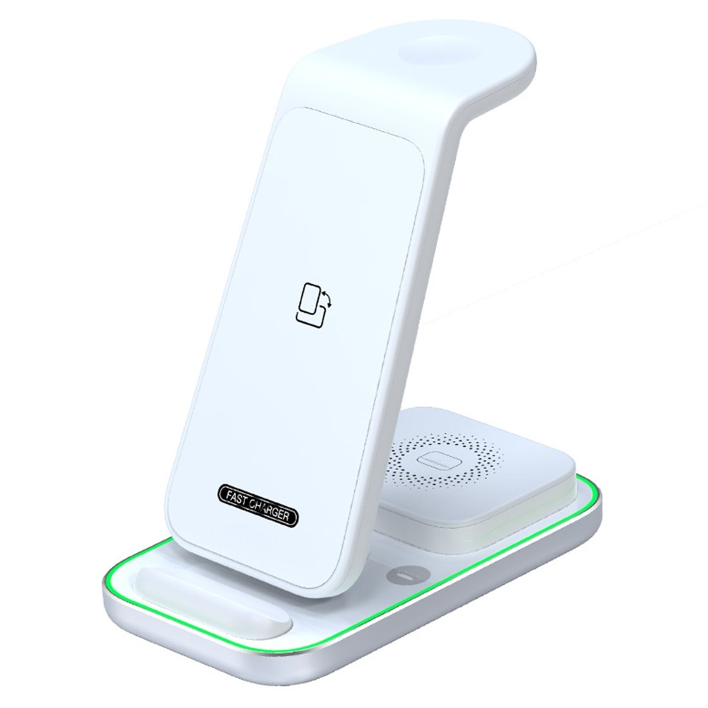 YF-A6 bezdrátová nabíjecí stanice 3v1 15W s nočním světlem - bílá