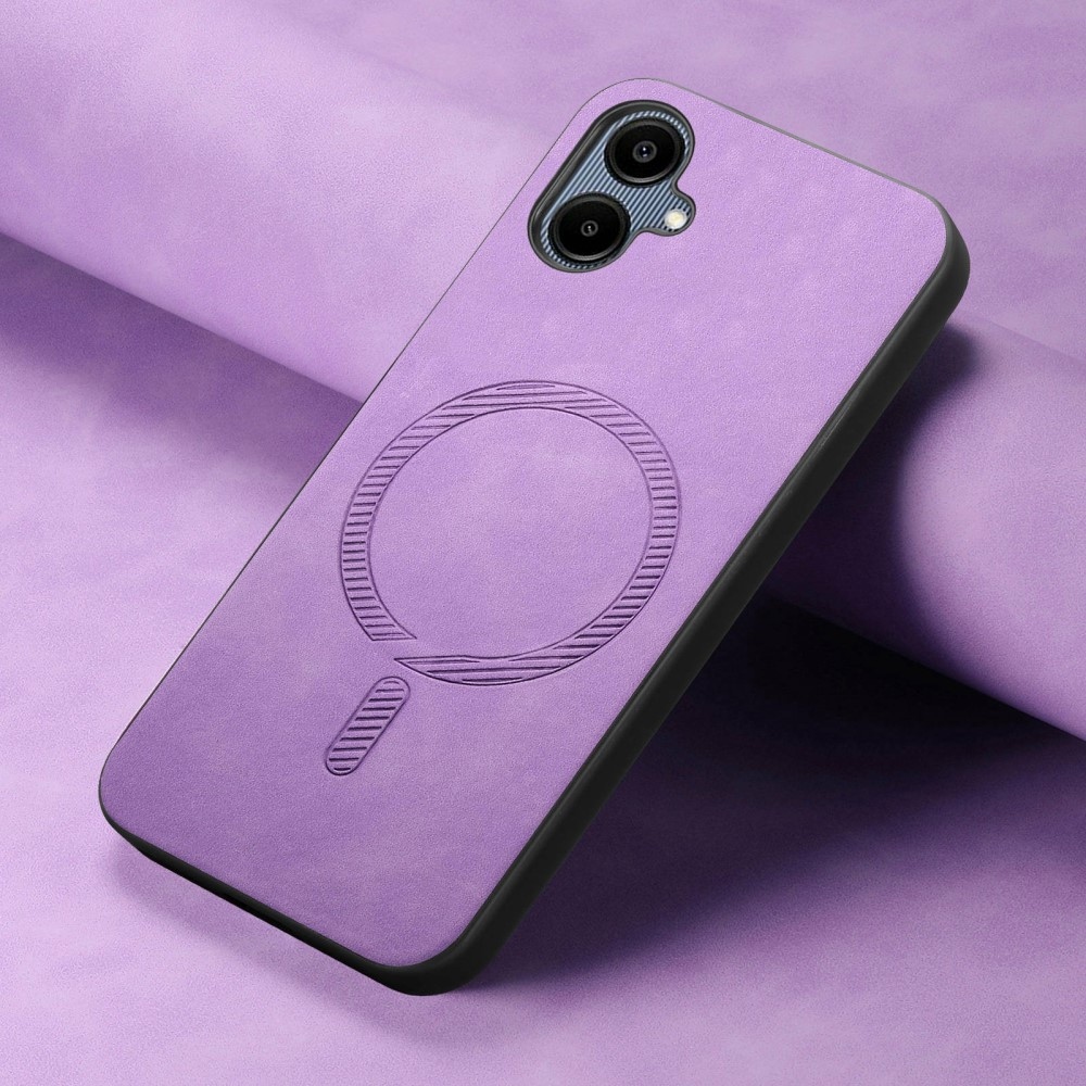 Skiny gelový obal s umělou kůží a podporou MagSafe na Samsung Galaxy A06 4G - fialový