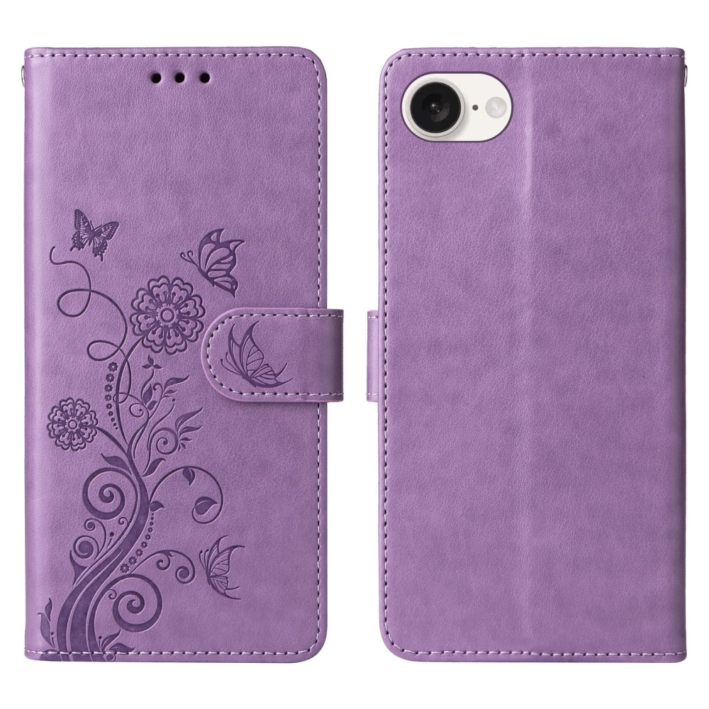 Flowery knížkové pouzdro na iPhone 16e - fialové