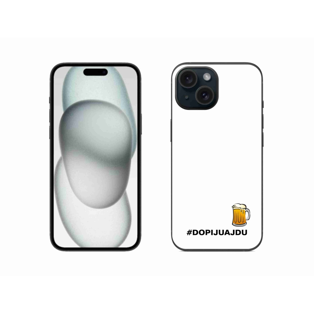 Gelový kryt mmCase na iPhone 15 - pivní motiv 1 bílé pozadí