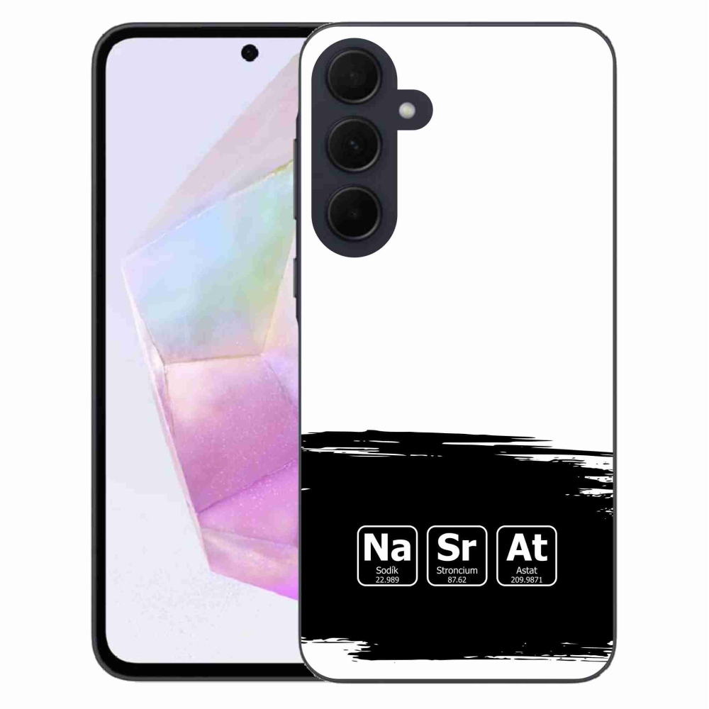 Gelový kryt mmCase na Samsung Galaxy A35 5G - chemické prvky černobílé pozadí