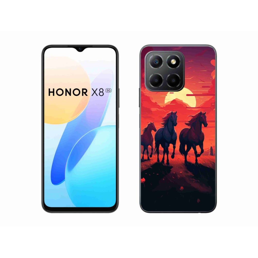 Gelový kryt mmCase na Honor X8 5G - koně a západ slunce