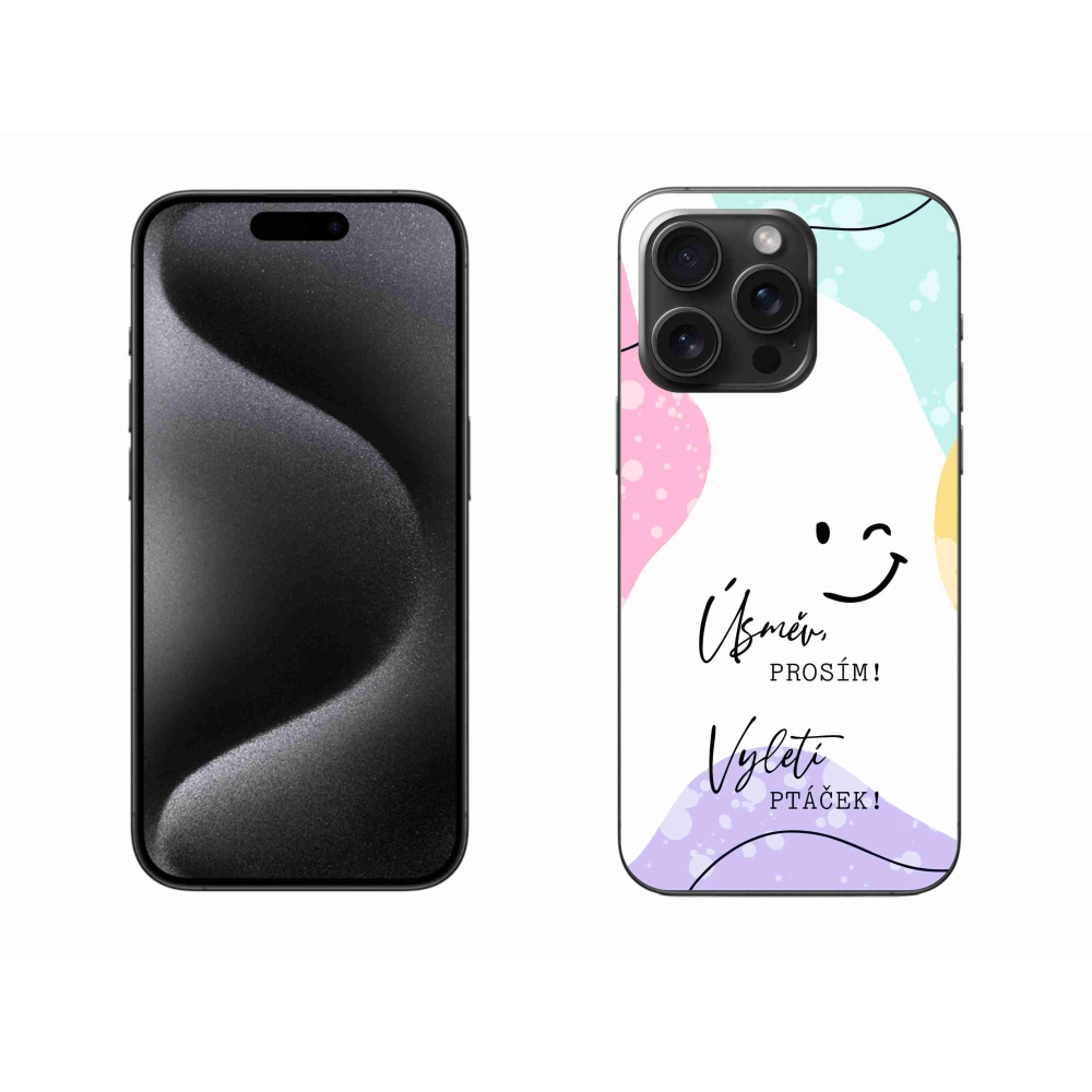 Gelový kryt mmCase na iPhone 15 Pro Max - vtipný text 4 bílé pozadí