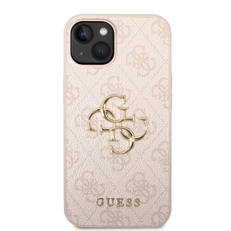Guess PU 4G Metal Logo Zadní Kryt pro iPhone 15 Pink