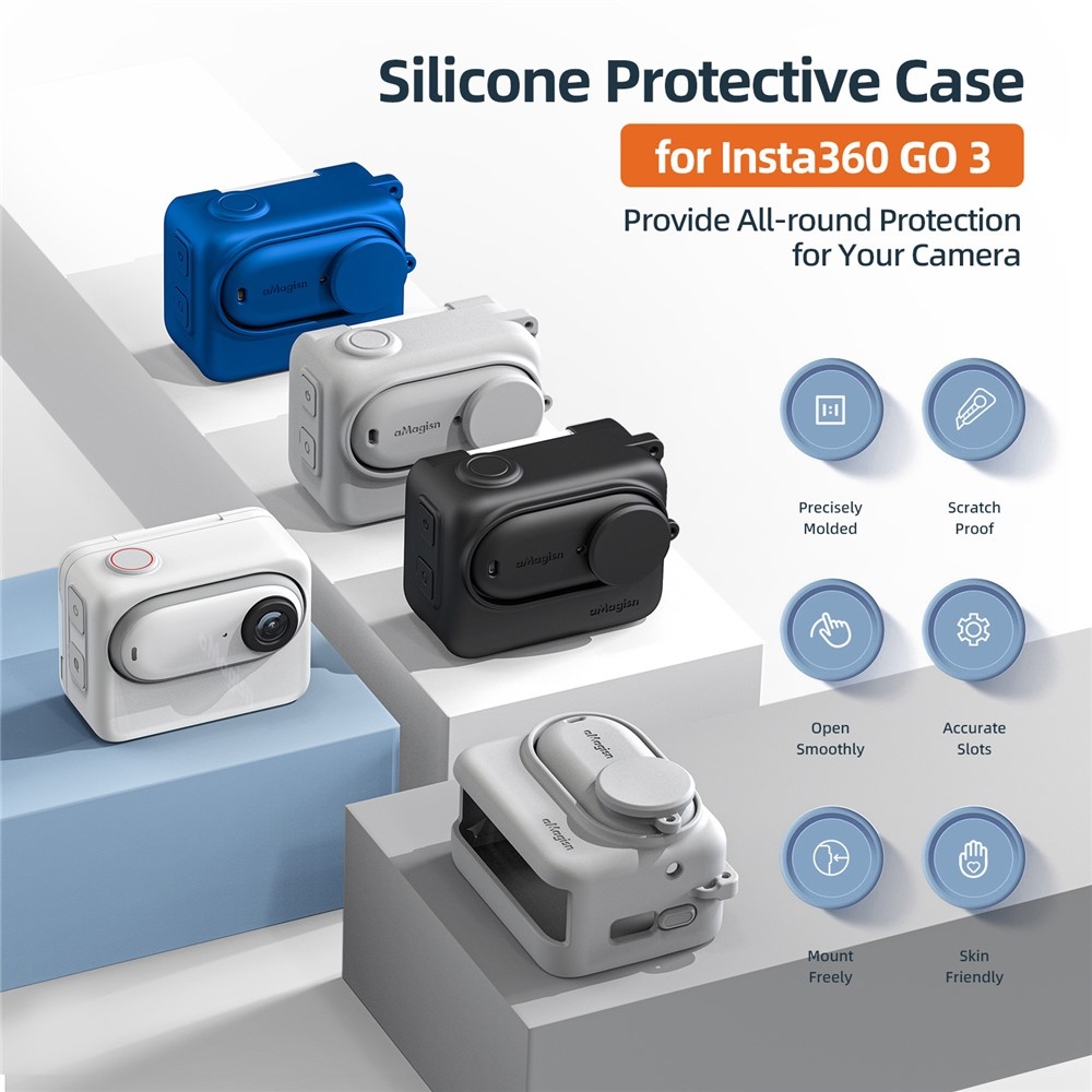 Silikonový ochranný obal AMAGISN s poutkem pro Insta360 GO 3S - šedé