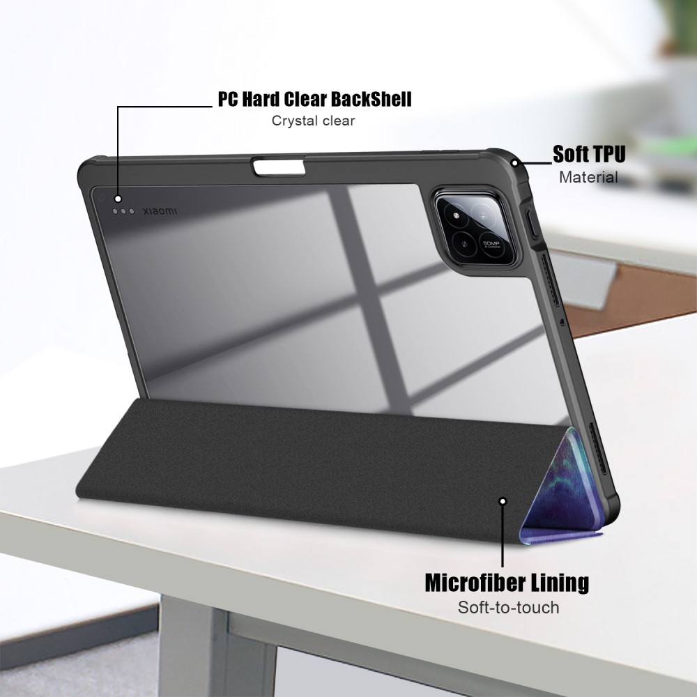 Pattern chytré polohovací pouzdro s průhlednými zády na tablet Xiaomi Pad 7/7 Pro - vesmír