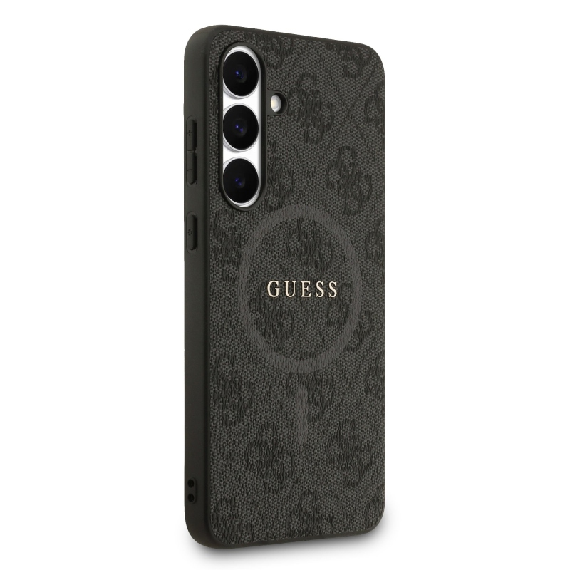 Guess PU Leather 4G Colored Ring MagSafe Zadní Kryt pro Samsung Galaxy S25 FE Black