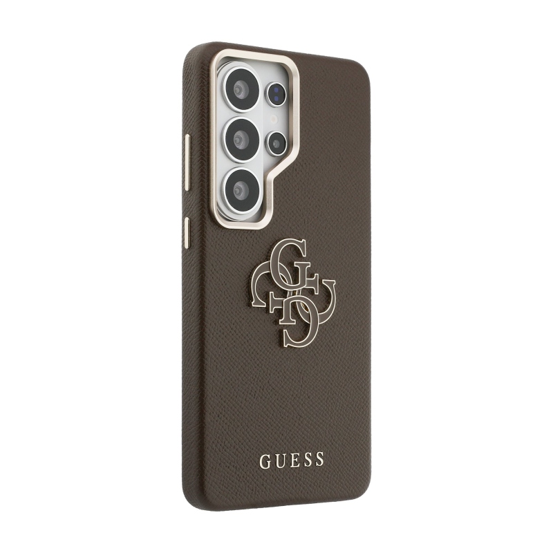 Guess PU 4G Resin Metal Logo Zadní Kryt pro Samsung Galaxy S26 Ultra Brown