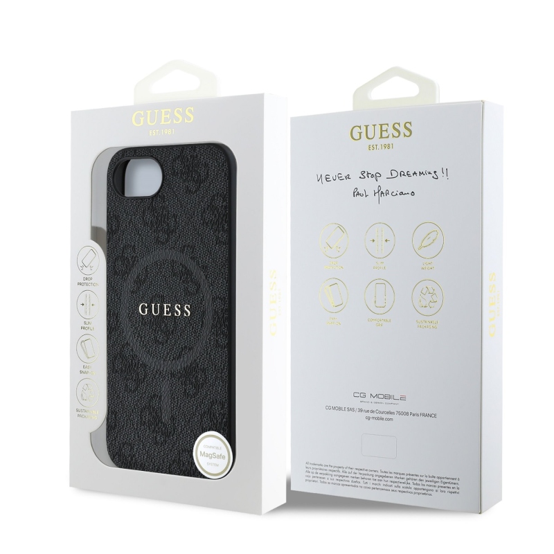 Guess PU Leather 4G Colored Ring MagSafe Zadní Kryt pro iPhone 16e Black