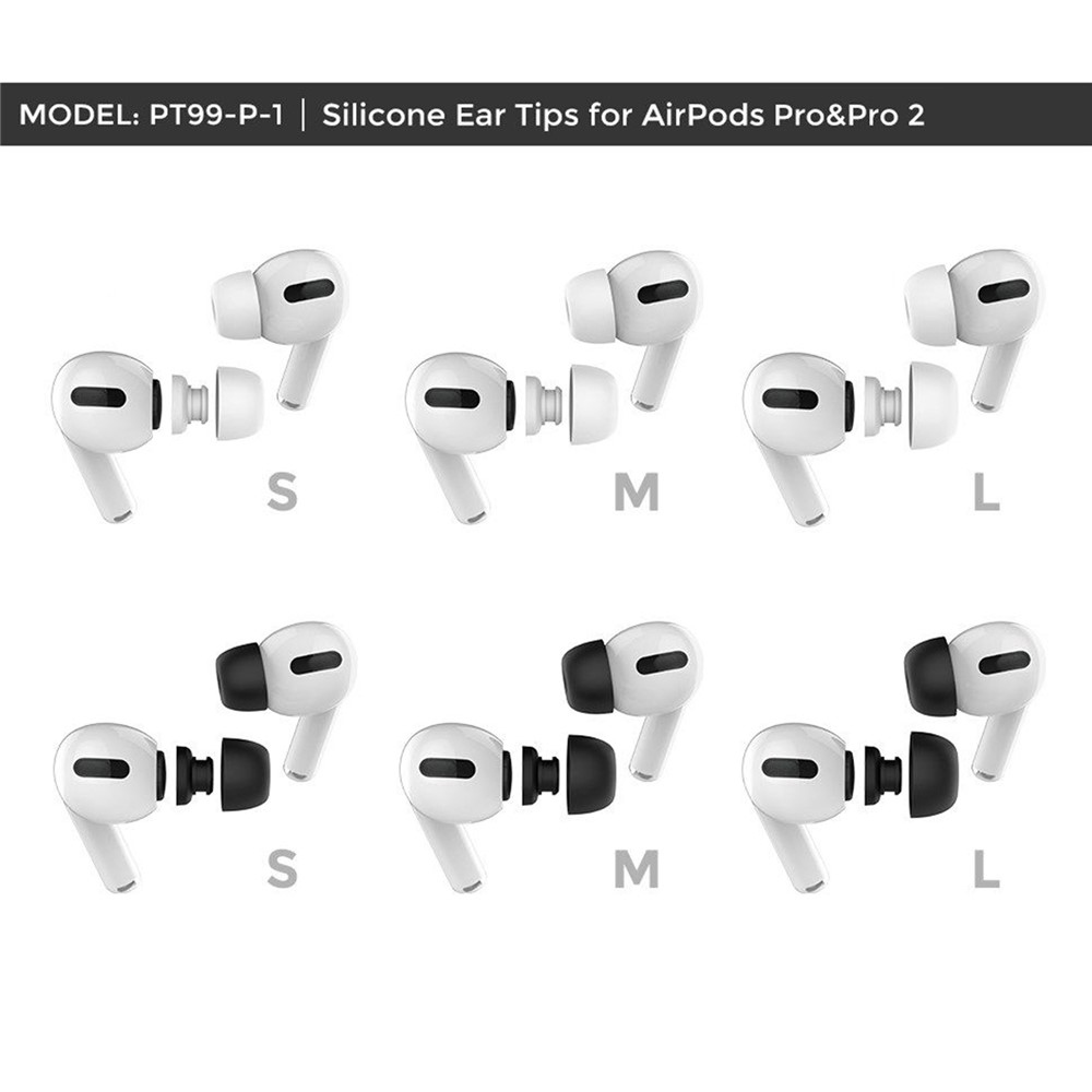 Sada černých silikonových nástavců do sluchátek kompatibilní s AirPods Pro/Pro 2 - S/M/L