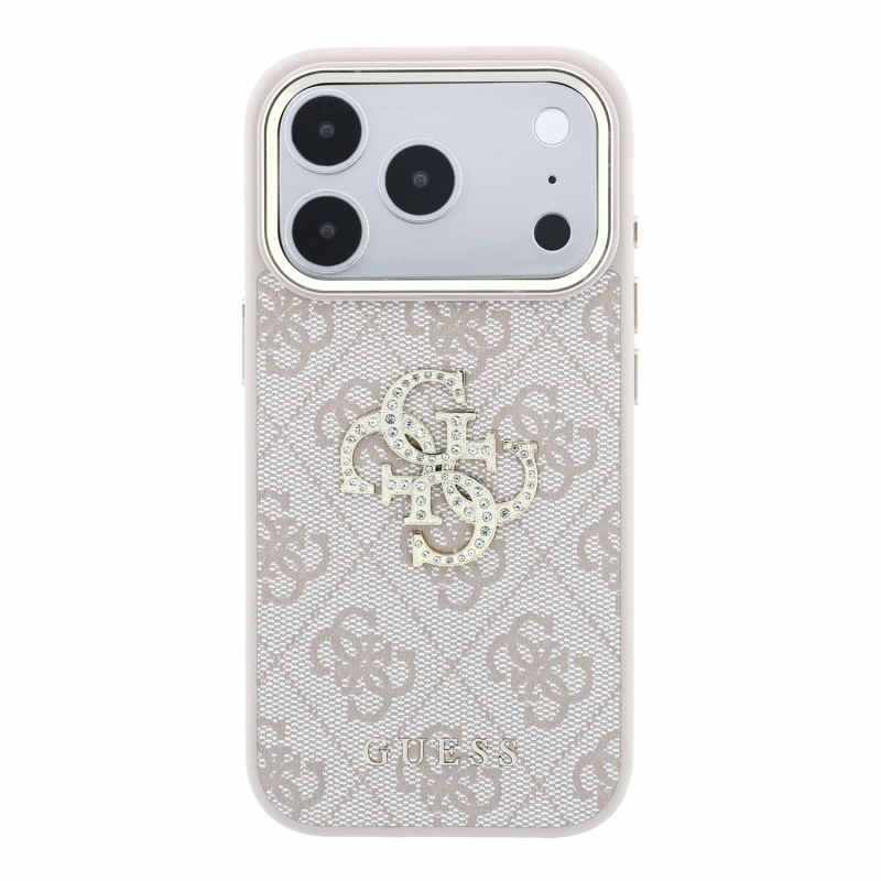 Guess PU 4G Strass Metal Logo Zadní Kryt pro iPhone 18 Pro Max Pink