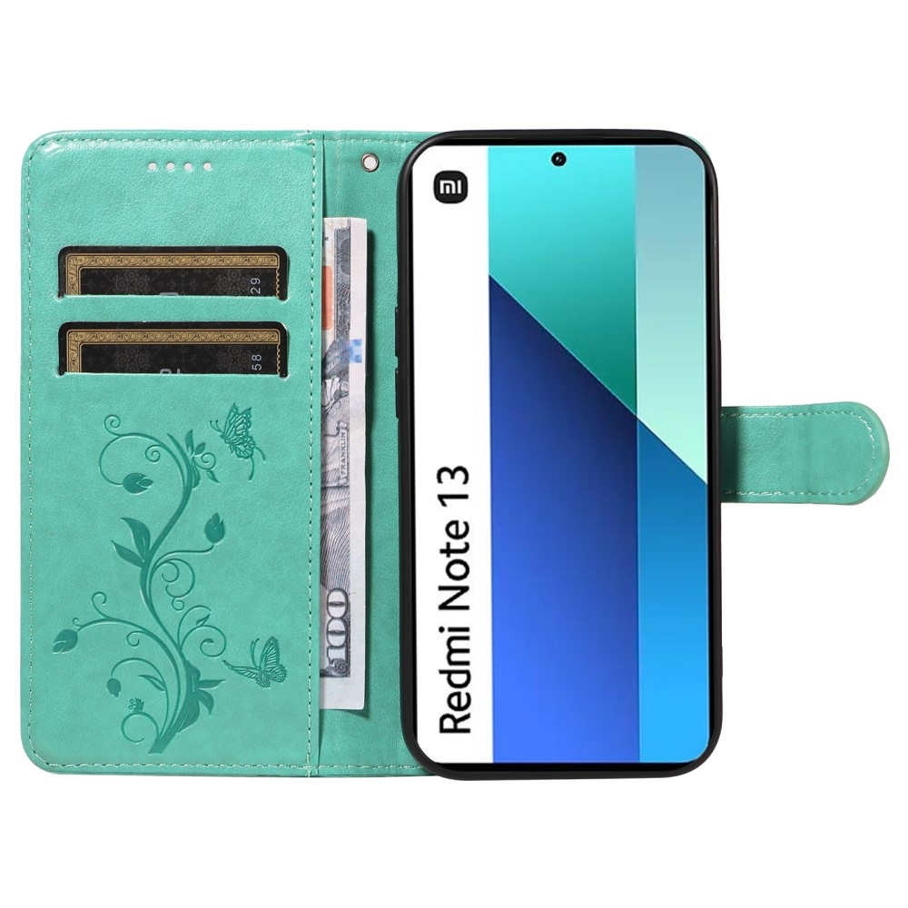 Flower knížkové pouzdro na Xiaomi Redmi Note 13 - modrozelené