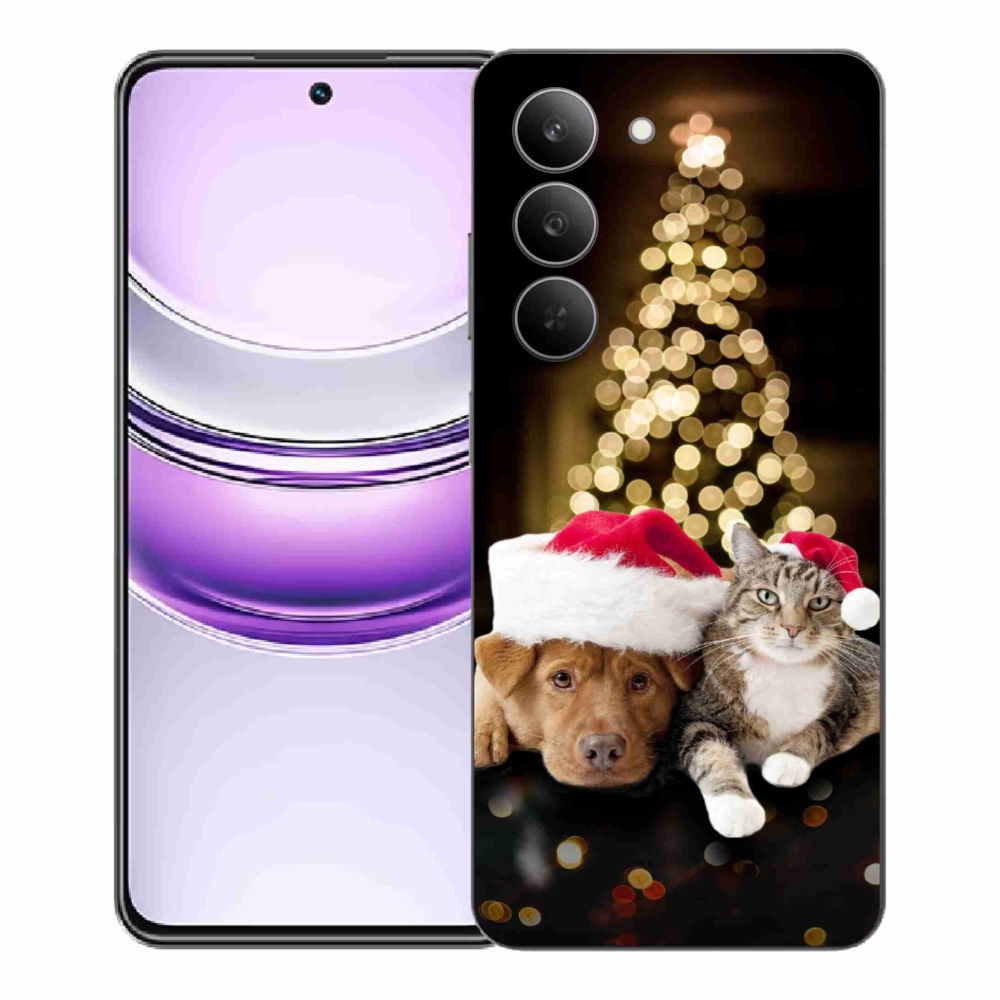 Gelový kryt mmCase na Realme 14x 5G - vánoční pes a kočka