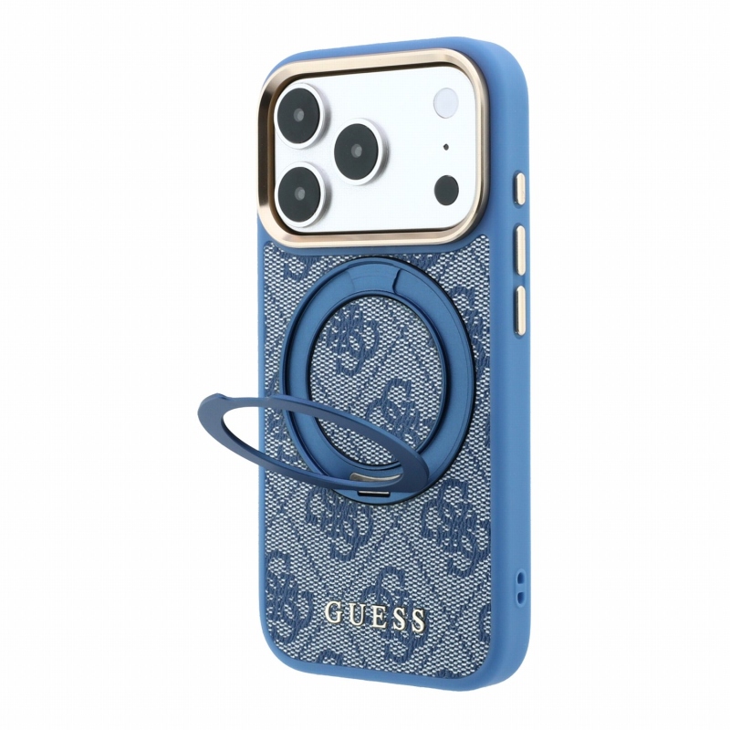 Guess PU 4G Ring Stand MagSafe Zadní Kryt pro iPhone 18 Pro Max Blue