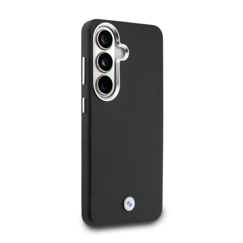 BMW Signature PU Leather Metal Logo Magnetic Zadní kryt pro Samsung Galaxy S26+ Black