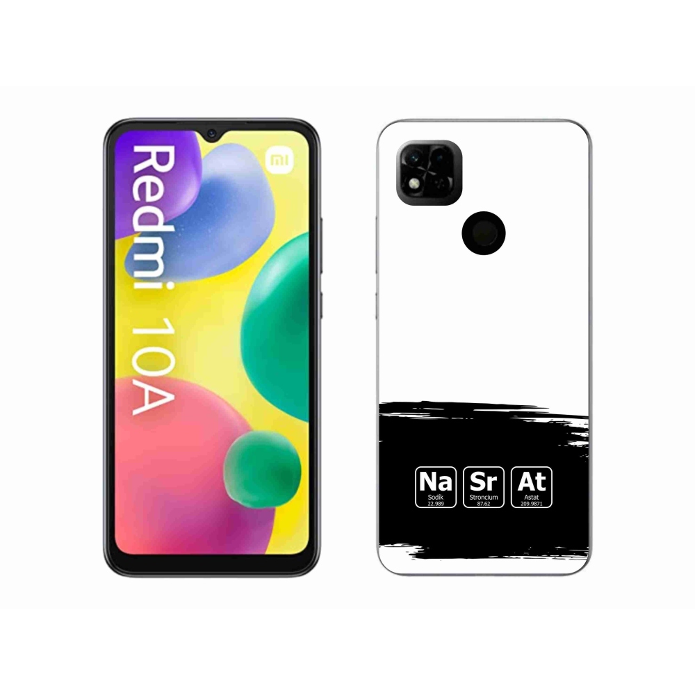 Gelový kryt mmCase na Xiaomi Redmi 10A - chemické prvky černobílé pozadí