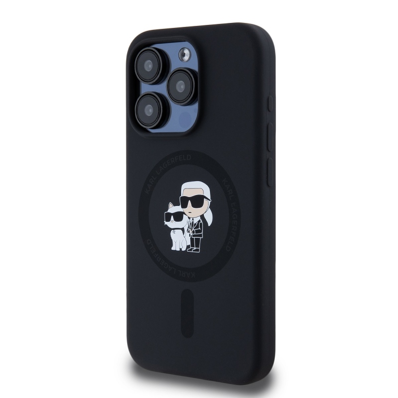 Karl Lagerfeld Liquid Silicone Karl and Choupette Magsafe Zadní Kryt pro iPhone 15 Pro Black