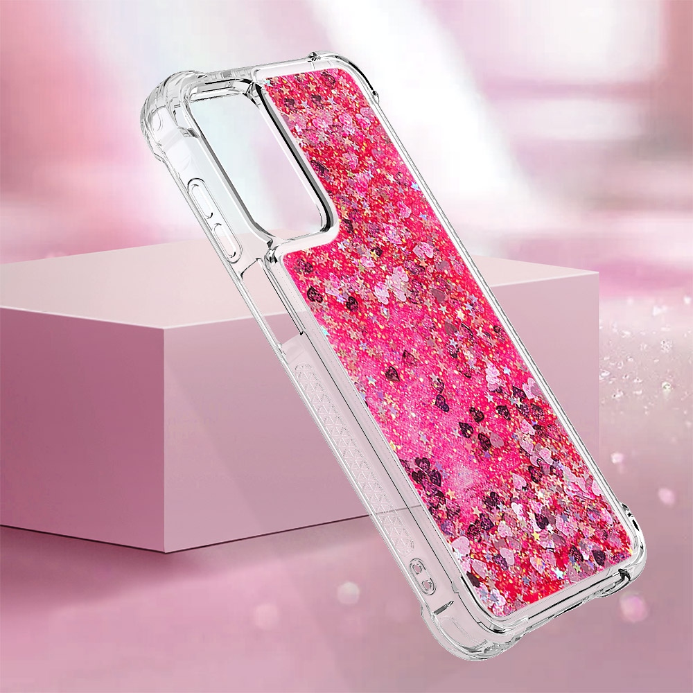 Glitter přesýpací gelový obal na Samsung Galaxy A17 5G - růžový/srdíčka