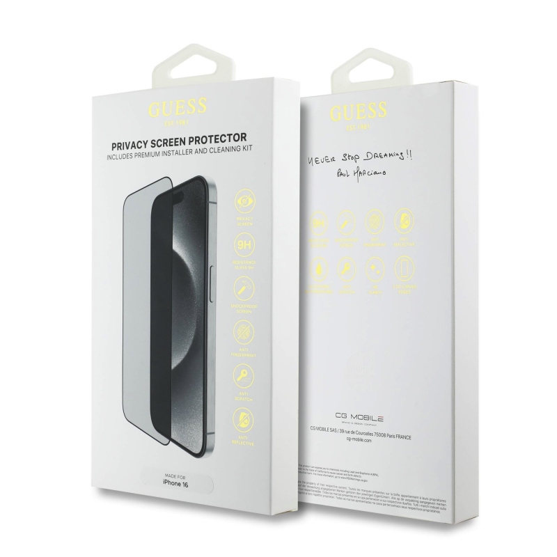 Guess Tvrzené Sklo 2.5D PRIVACY pro iPhone 16 Black