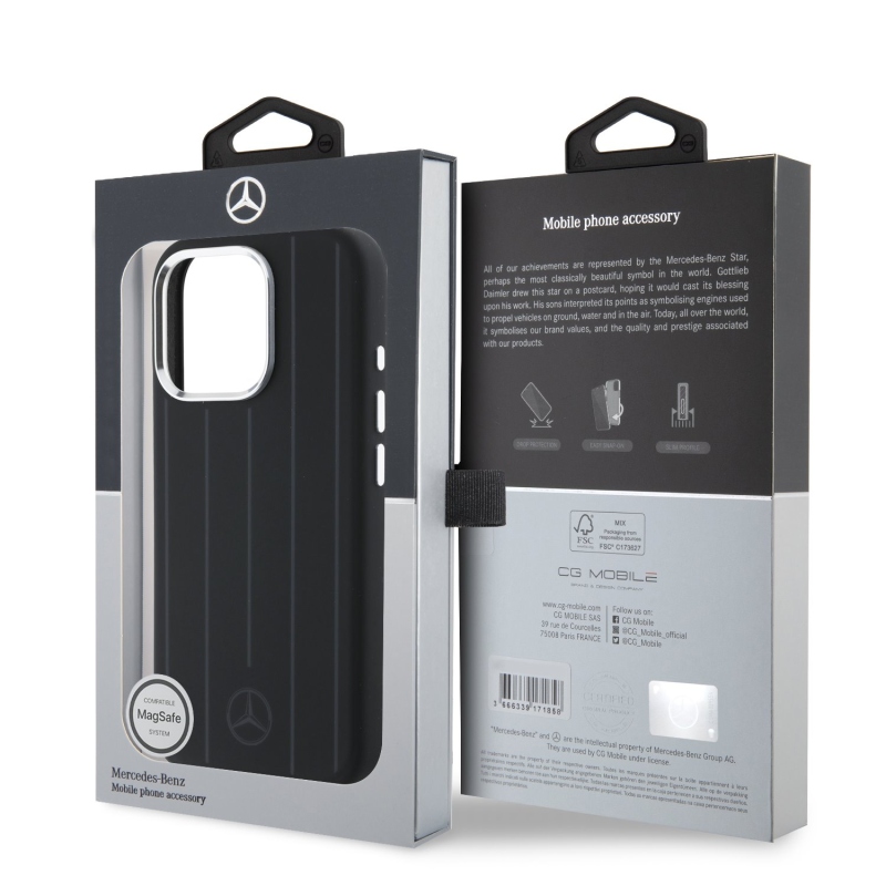 Mercedes Liquid Silicon Stripes Pattern MagSafe Zadní Kryt pro iPhone 16 Pro Black 