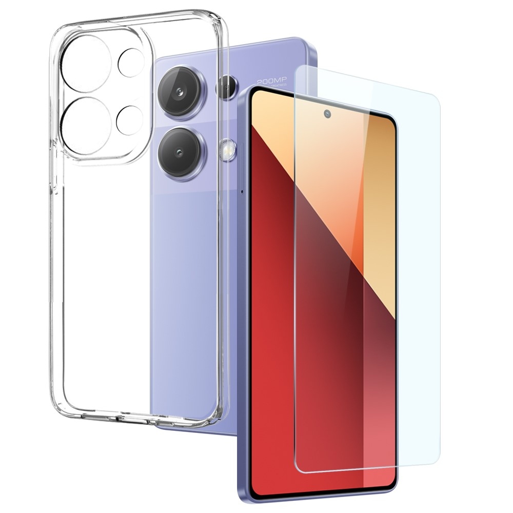 NORTHJO průhledný gelový obal + tvrzené sklo na Xiaomi Redmi Note 13 Pro/Poco M6 Pro - průhledný