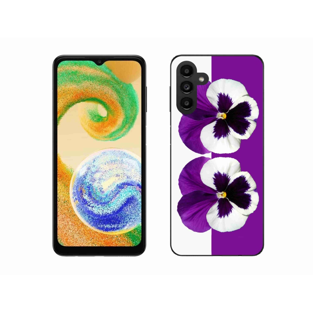 Gelový kryt mmCase na Samsung Galaxy A04s (164.7x76.7x9.1mm) - fialovobílý květ